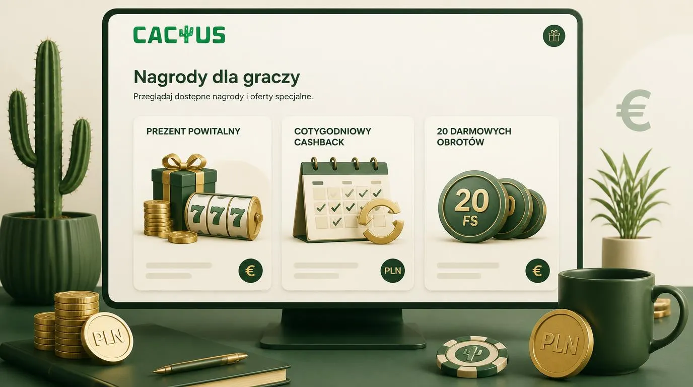 Ekran z kalendarzem nagród, symbolem cashbacku i darmowymi spinami przy ofercie kasyna